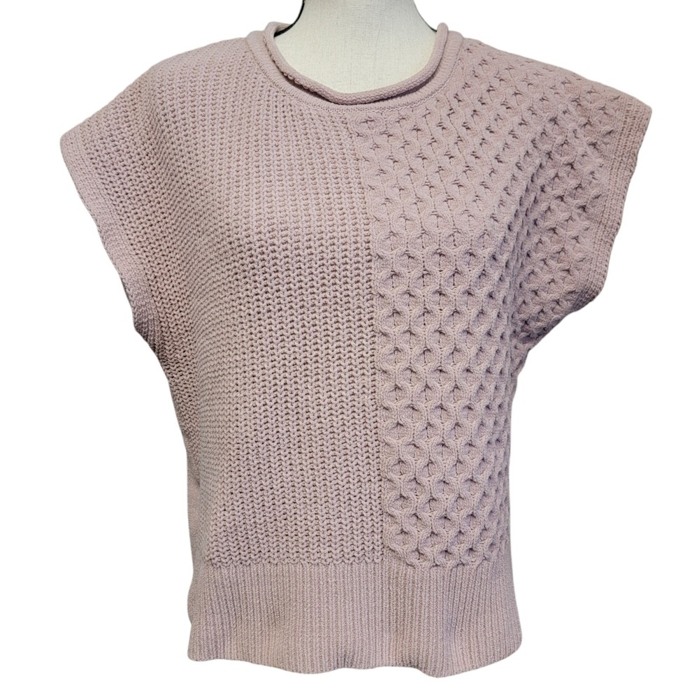 Rachel Zoe Split Stitch Knit Sweater Vest Womens XL Purple Cap Sleeve Crew Neck